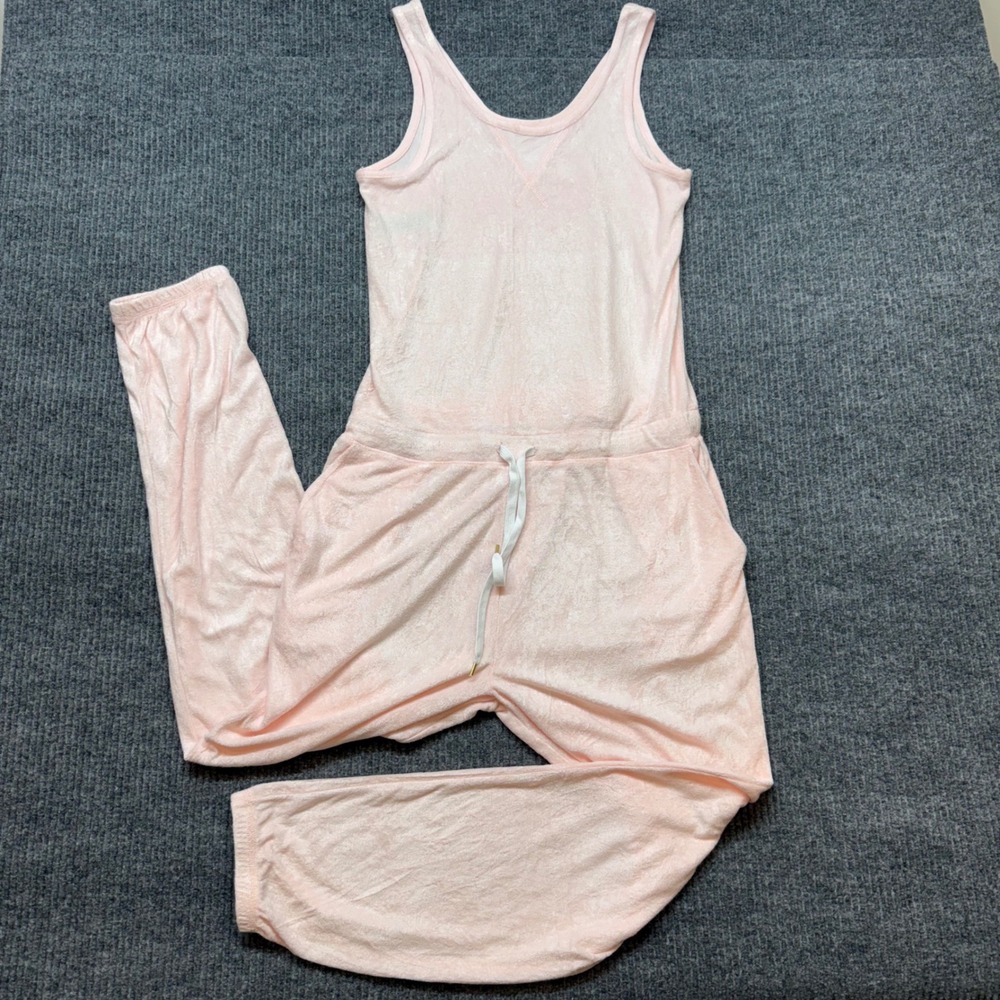 Pink Velour‎ Sleeveless Jumpsuit Drawstring Waist Womens Loungewear Jogger XS